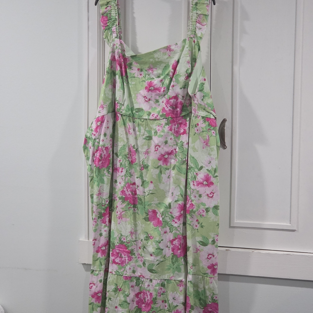 Torrid Green and Pink Floral Midi Dress - Picture 3 of 6